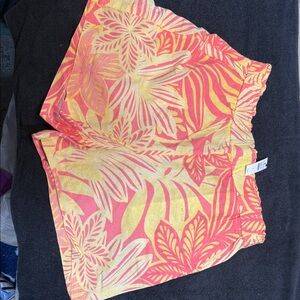 Talbots Pink and Yellow Leaf Print Shorts